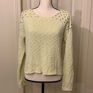 Cozy Edgy Neon Green/Cream Studded Sweater M